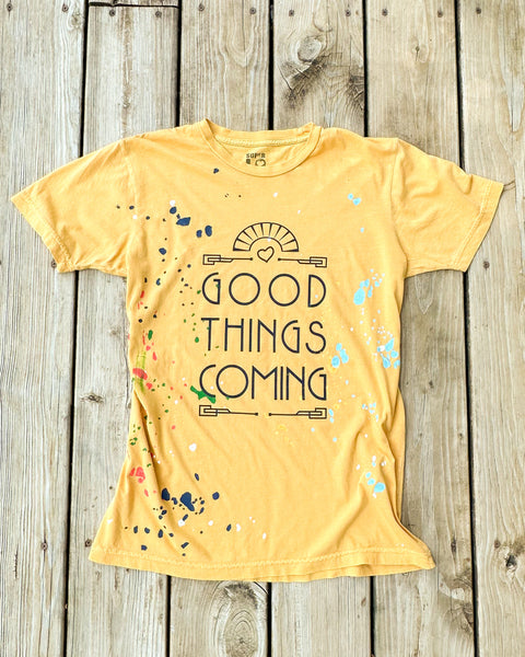 GOOD THINGS COMING ~ Golden Unisex Splatter Tee (5 @ $23 ea)