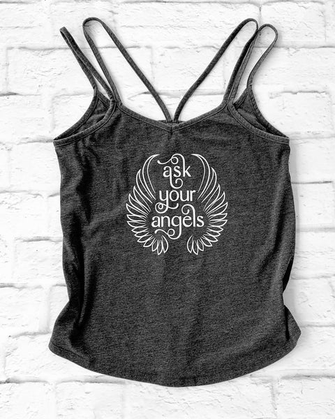 ASK YOUR ANGELS ~ Black Strappy Tank (5 @ $20 ea)
